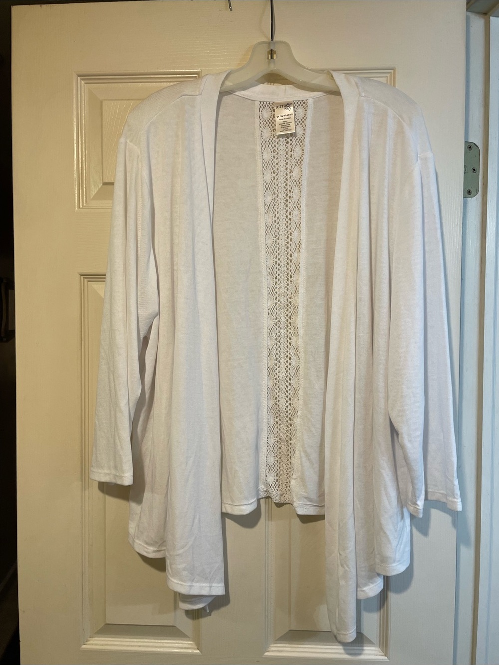Terra & Sky White Open-Front Cardigan with Lace Back Panel